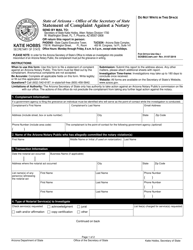 Form SOSBSCOMPLAINT Statement of Complaint Against a Notary - Arizona