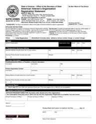 Document preview: Form SOSBSVET American Veteran's Organization Registration Statement - Arizona