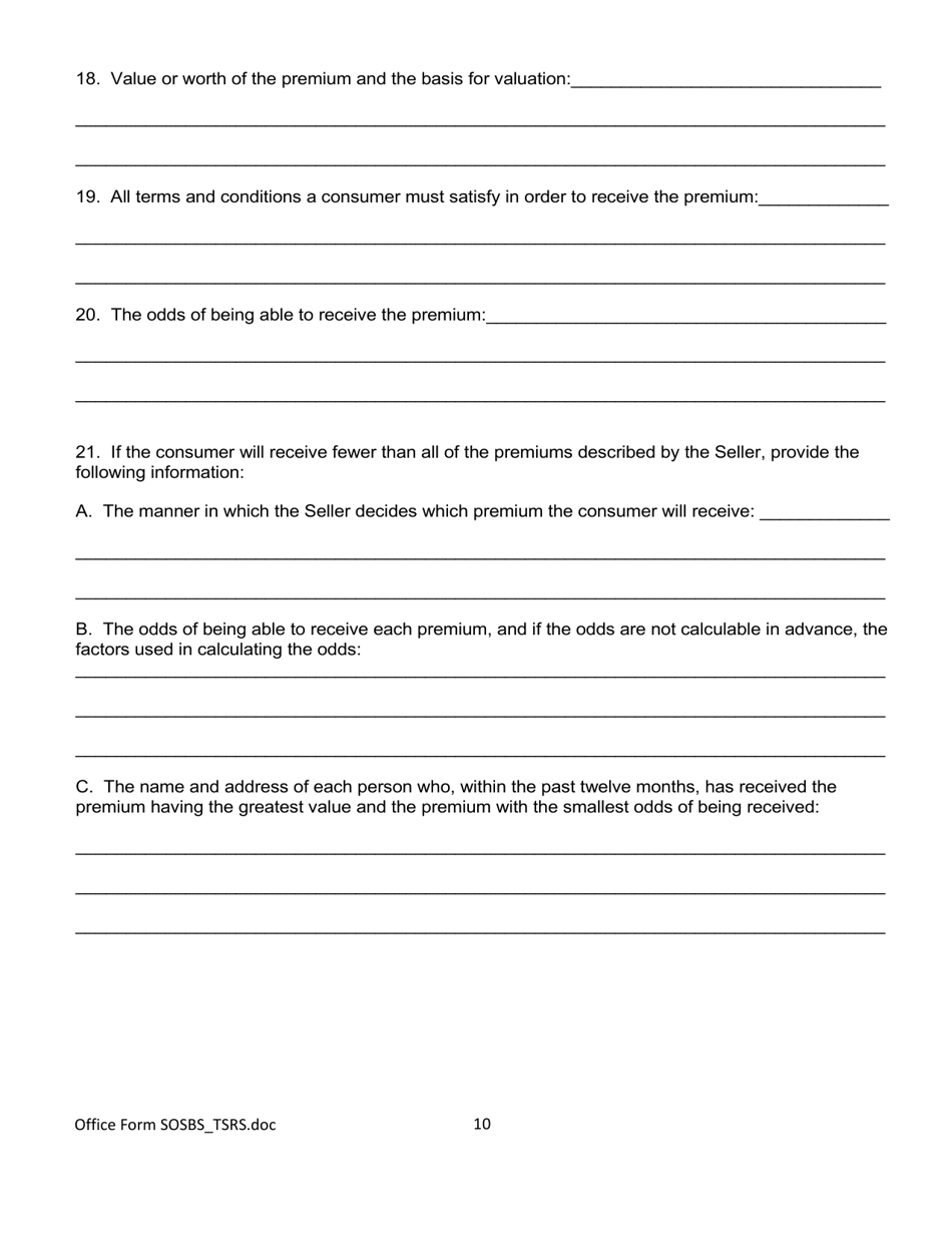 Form SOSBS_TSRS Telephone Seller Registration - Arizona, Page 10