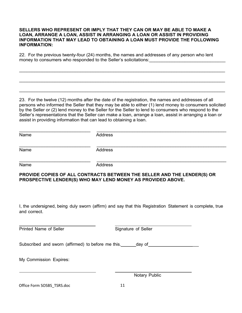 Form SOSBS_TSRS Telephone Seller Registration - Arizona, Page 11