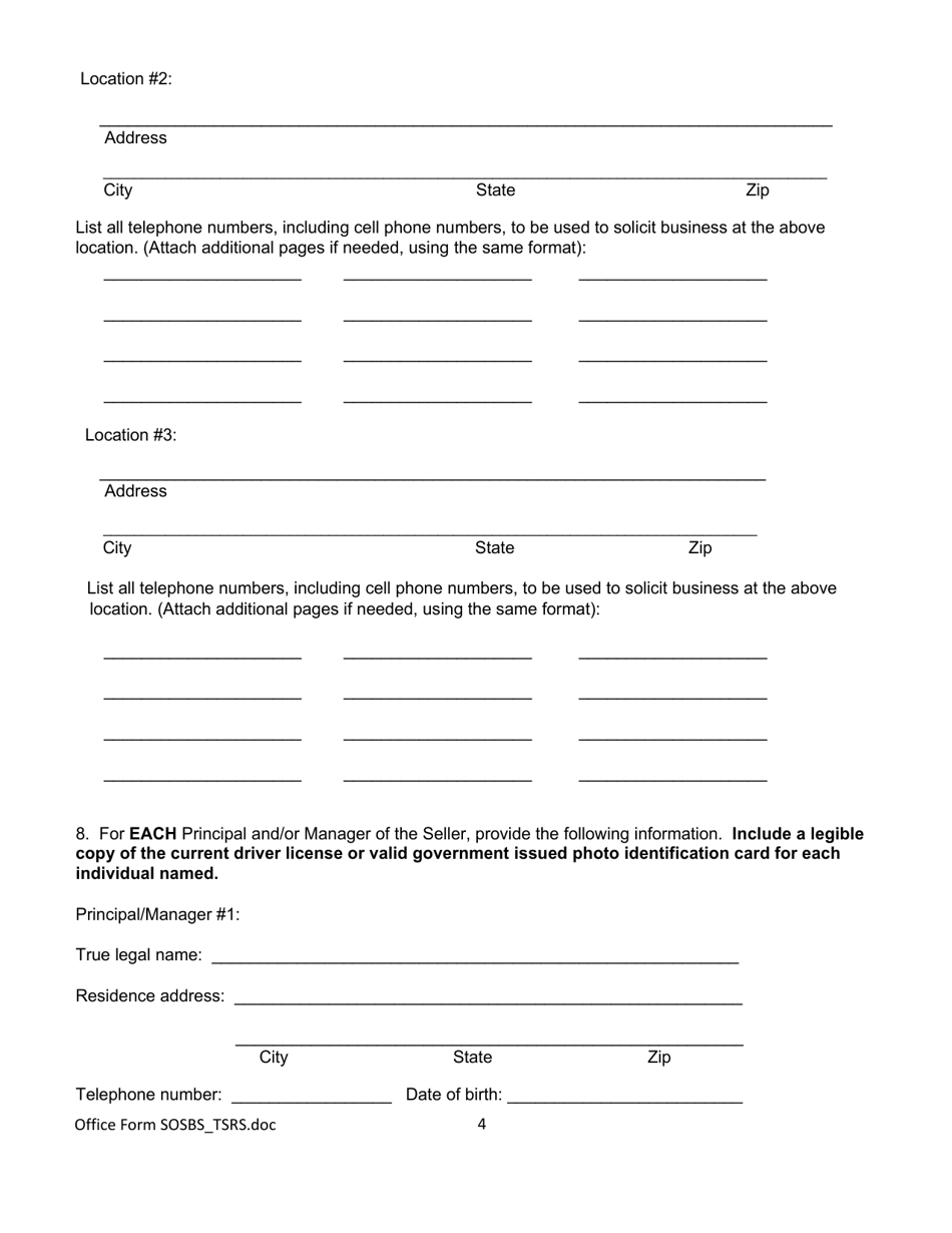 Form SOSBS_TSRS Telephone Seller Registration - Arizona, Page 4