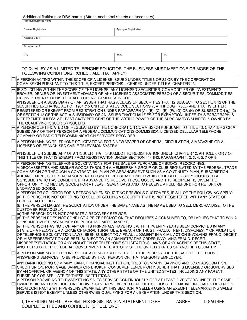 Limited Telephone Solicitation Registration - Arizona, Page 2