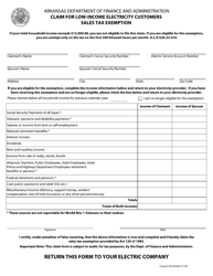 Form E-416 &quot;Claim for Low-Income Electricity Customers Sales Tax Exemption&quot; - Arkansas