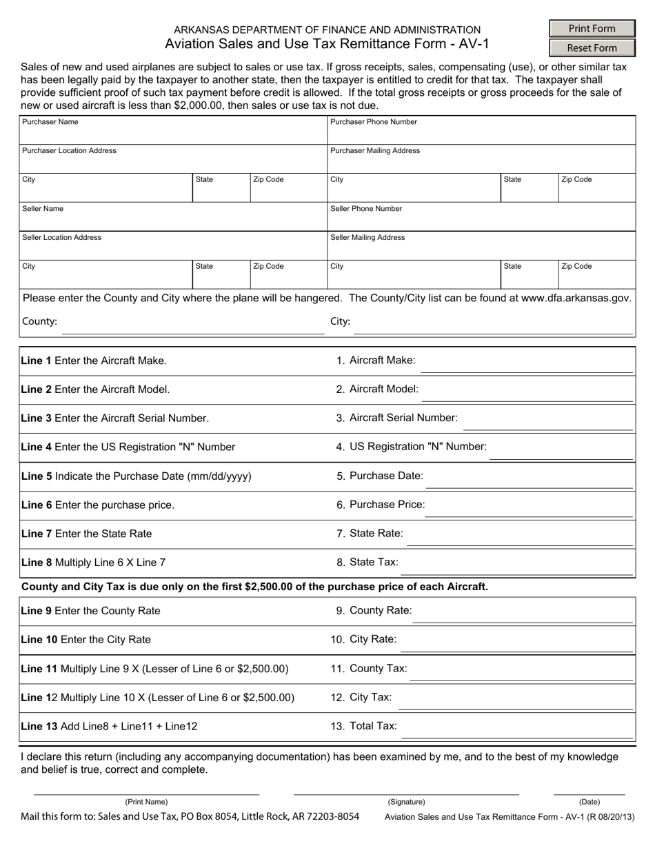 Form AV1 Fill Out, Sign Online and Download Fillable PDF, Arkansas