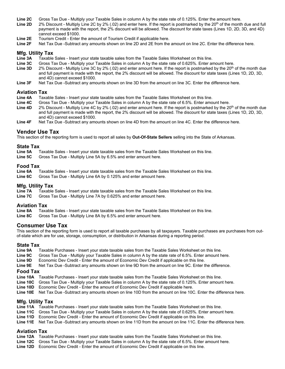 Instructions for Form ET-1 Arkansas Excise Tax Return - Arkansas, Page 2