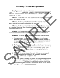 Document preview: Voluntary Disclosure Agreement for Corporate Tax - Arkansas