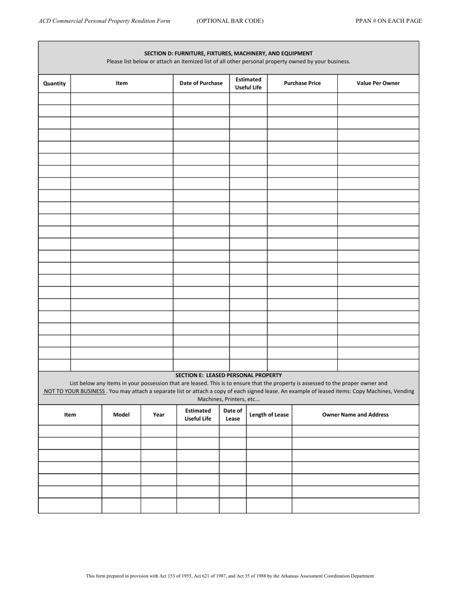 Arkansas Commercial Personal Property Rendition Form - Fill Out, Sign ...