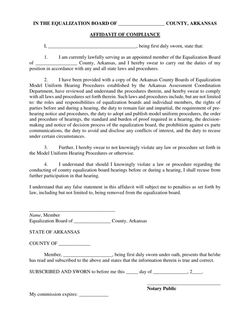 Affidavit of Compliance - Arkansas