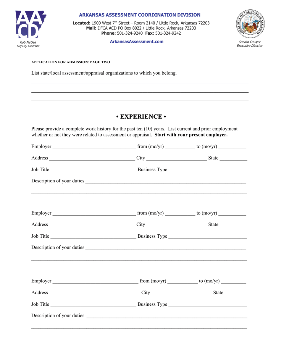 Application for Admission - Arkansas, Page 2