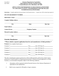 Form DP-42 &quot;Application for Permission to Deliver Bulk Pesticides to a Dealer's Facility and Permission for the Dealer to Dispense Bulk Pesticides&quot; - Arkansas