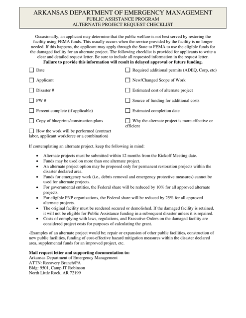 Alternative Project Request Checklist - Arkansas