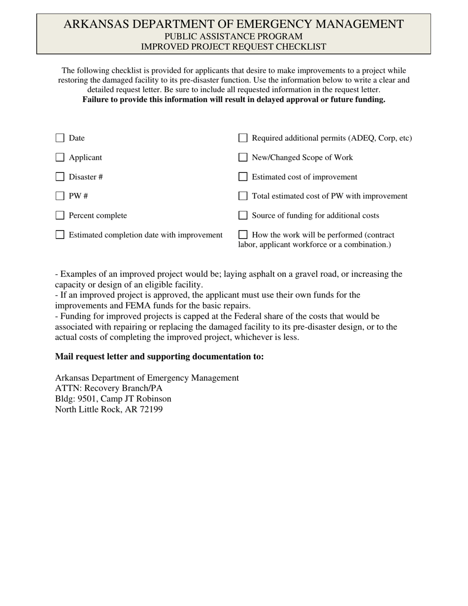 Improved Project Request Checklist - Arkansas, Page 1