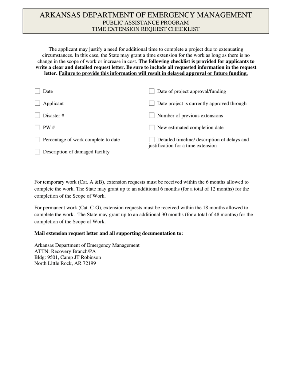 Time Extension Request Checklist - Arkansas, Page 1