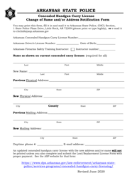 Document preview: Concealed Handgun Carry License Change of Name and/or Address Notification Form - Arkansas