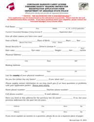 Document preview: Concealed Handgun Carry License Firearms Safety Training Instructor Registration Application Form - Arkansas