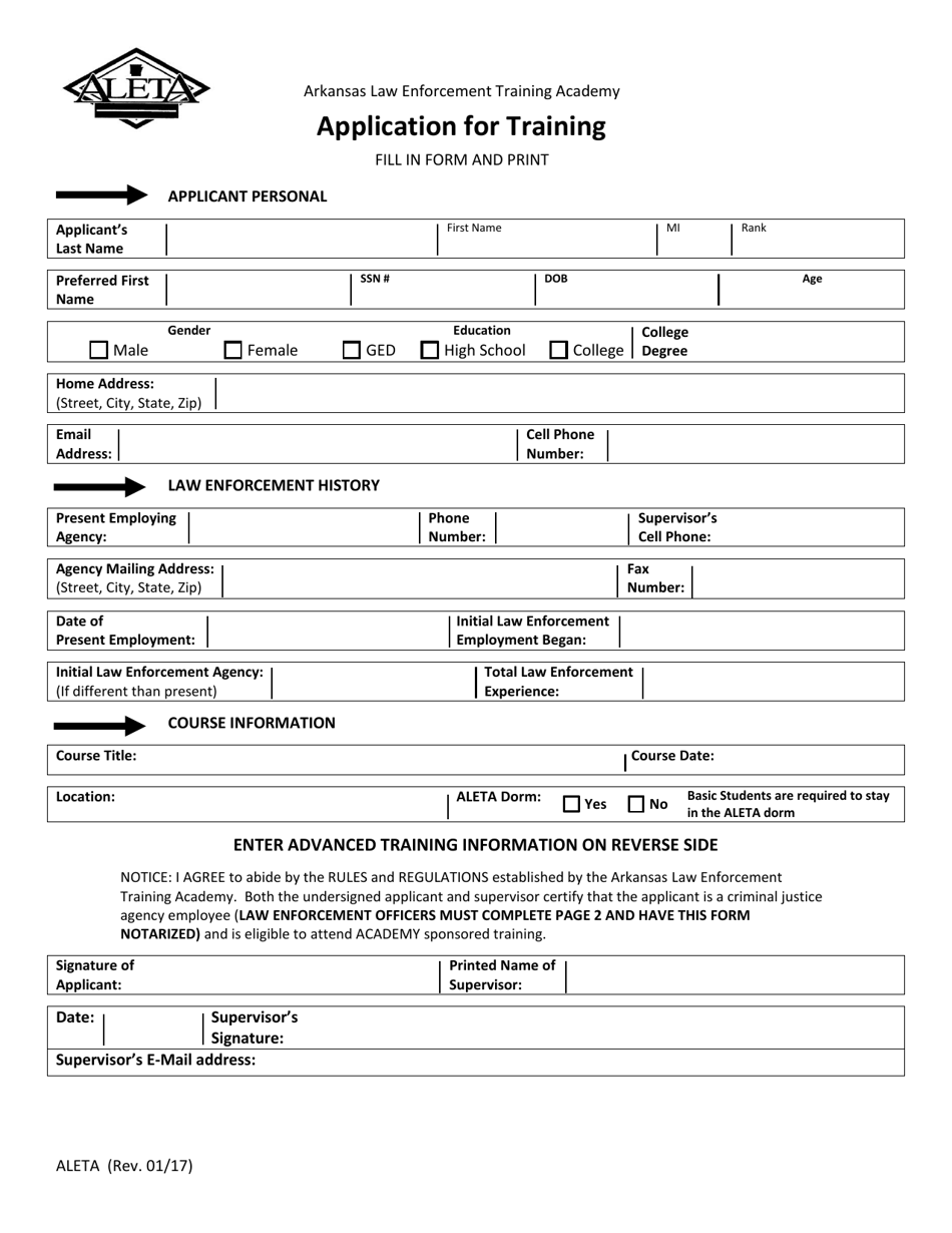Application for Training - Arkansas, Page 1