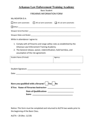Document preview: Form ALETA-20 Firearms Information Form - Arkansas