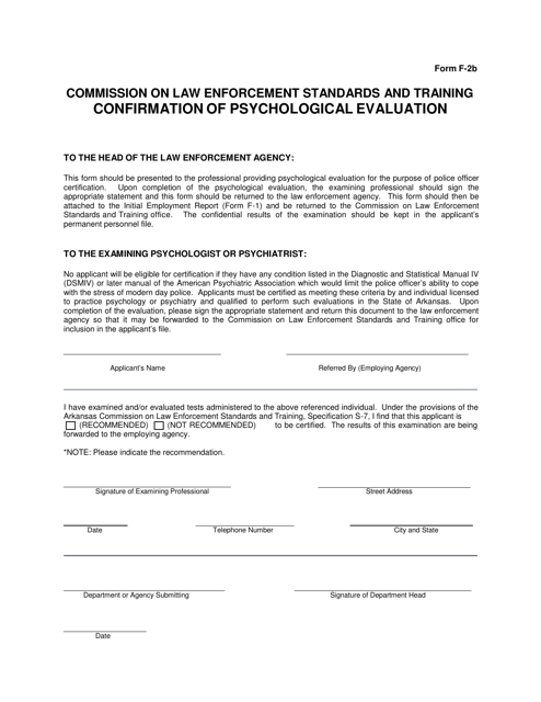 Form F-2B Confirmation of Psychological Evaluation - Arkansas