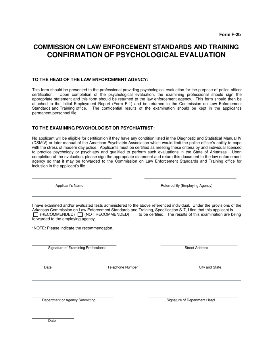 Form F-2B Confirmation of Psychological Evaluation - Arkansas, Page 1
