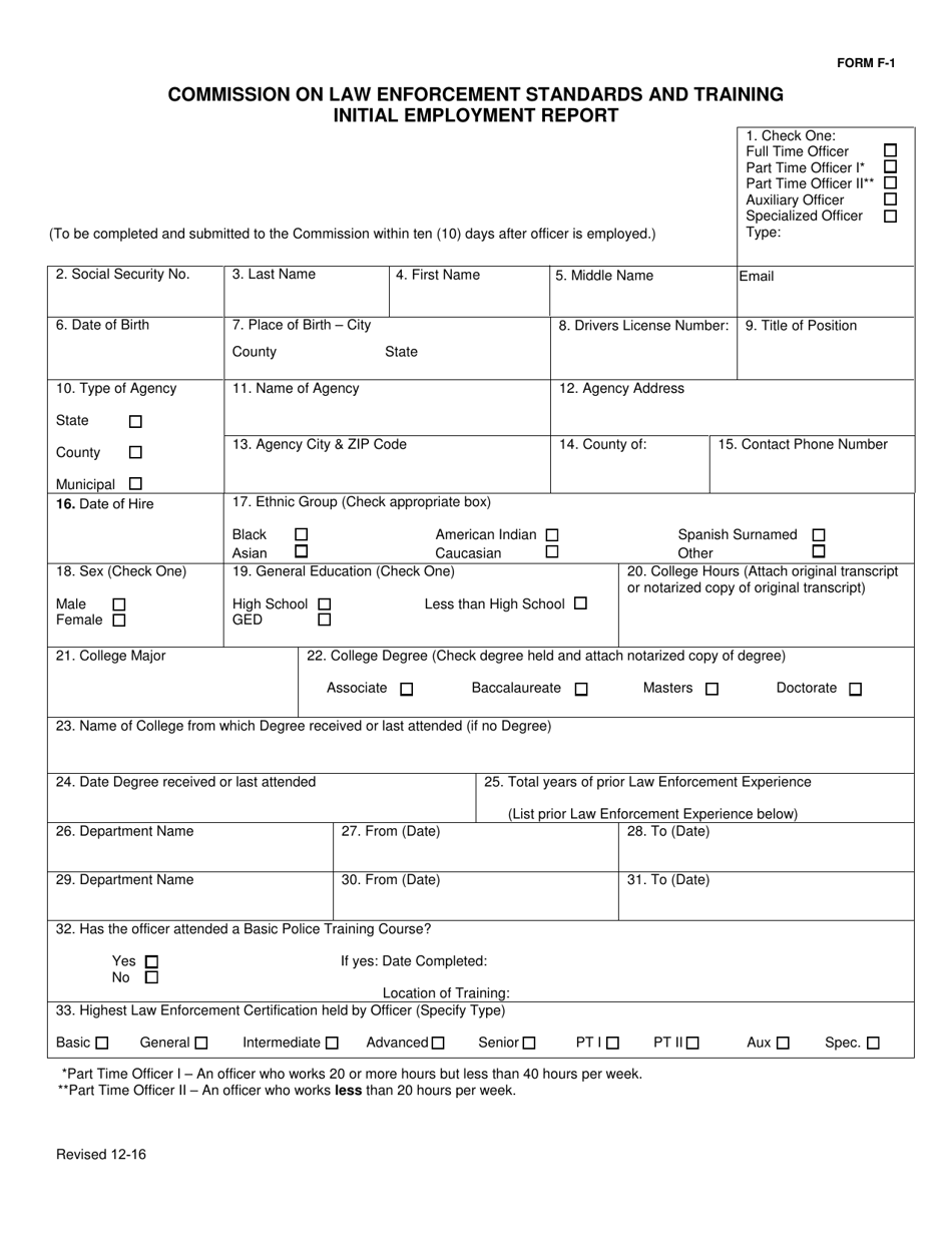 Form F-1 Initial Employment Report - Arkansas, Page 1