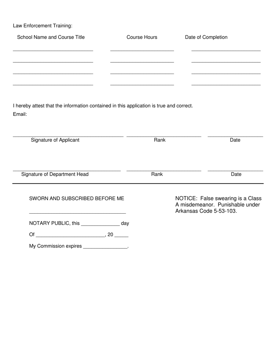 Form F-12 Application for Award of Field Training Officer Certificate - Arkansas, Page 2