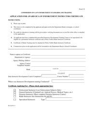 Form F-8 Application for Award of Law Enforcement Instructor Certificate - Arkansas