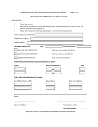 Form F-7A &quot;Application for Award of Police Chief Certificate&quot; - Arkansas