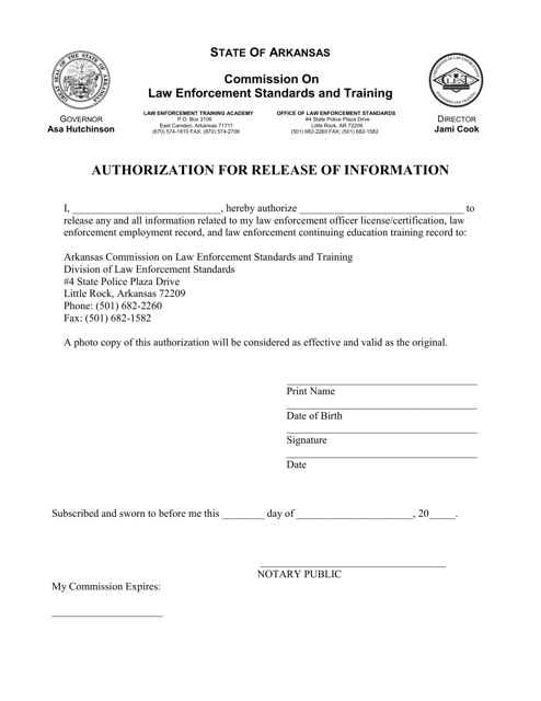 Authorization for Release of Information - Arkansas Download Pdf