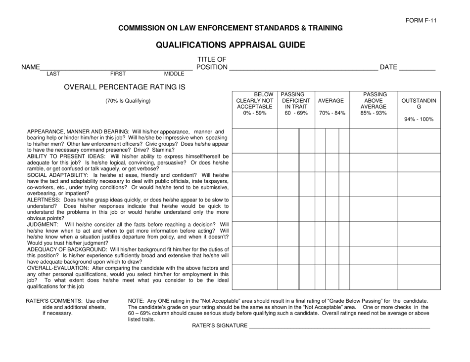 Form F-11 Qualifications Appraisal Guide - Arkansas, Page 1