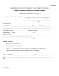 Form F-5 &quot;Application for Certification of Course&quot; - Arkansas