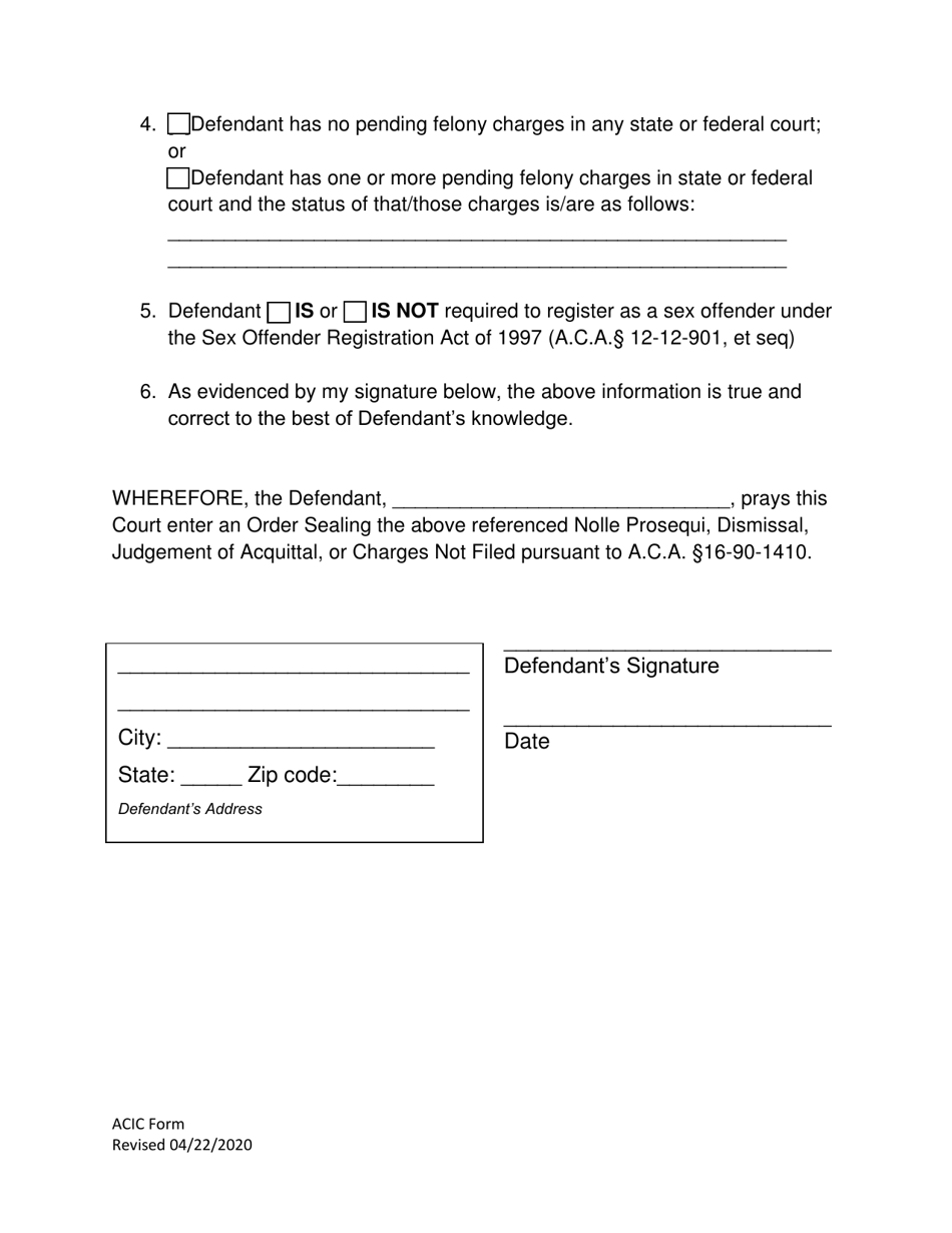Arkansas Petition to Seal Records of Nolle Prosequi, Dismissals