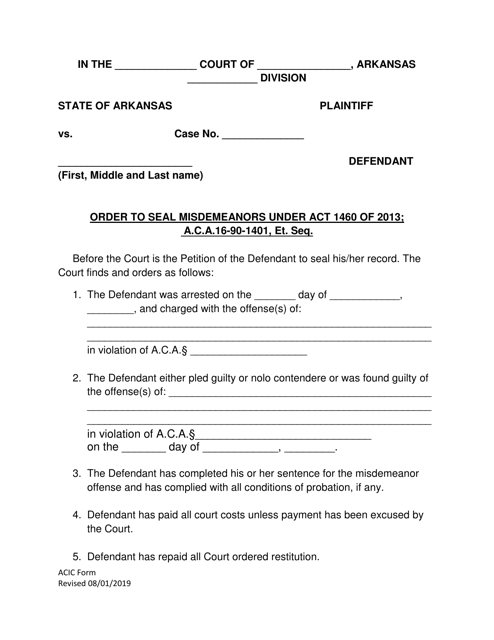 Order to Seal Misdemeanors - Arkansas