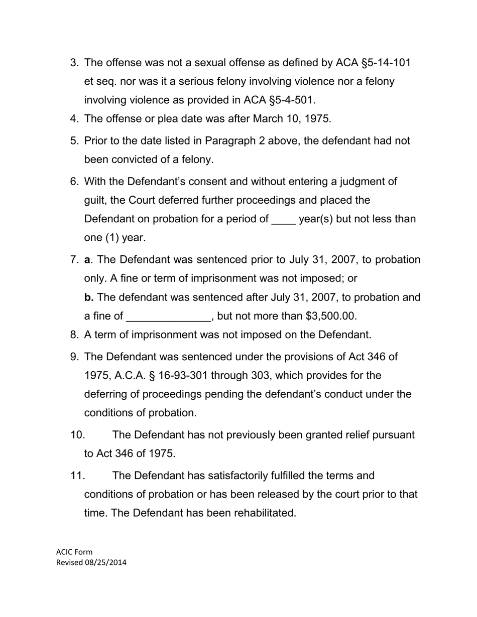 Petition to Dismiss and Seal First Offenders - Arkansas, Page 2