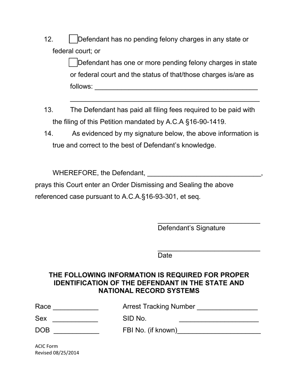 Arkansas Petition To Dismiss And Seal First Offenders - Fill Out, Sign ...