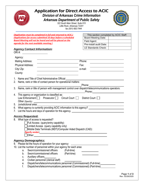 Application for Direct Access to Acic - Arkansas Download Pdf