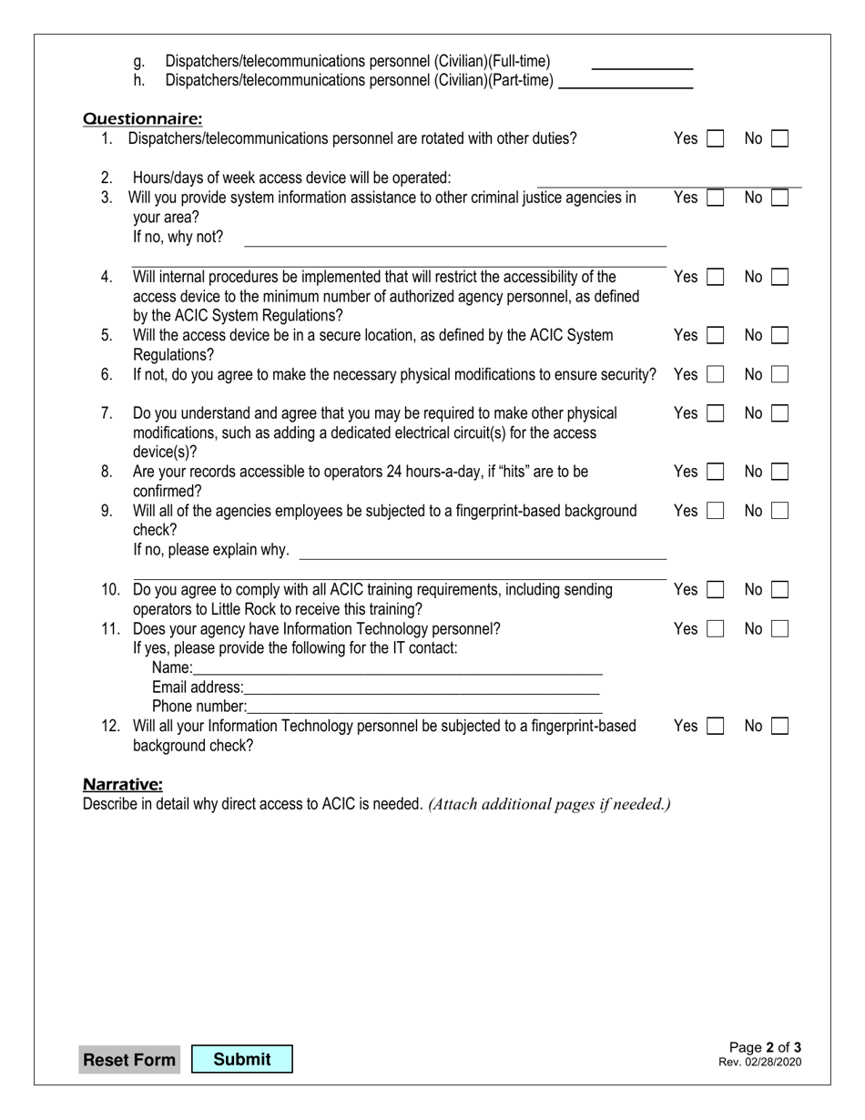 Application for Direct Access to Acic - Arkansas, Page 2