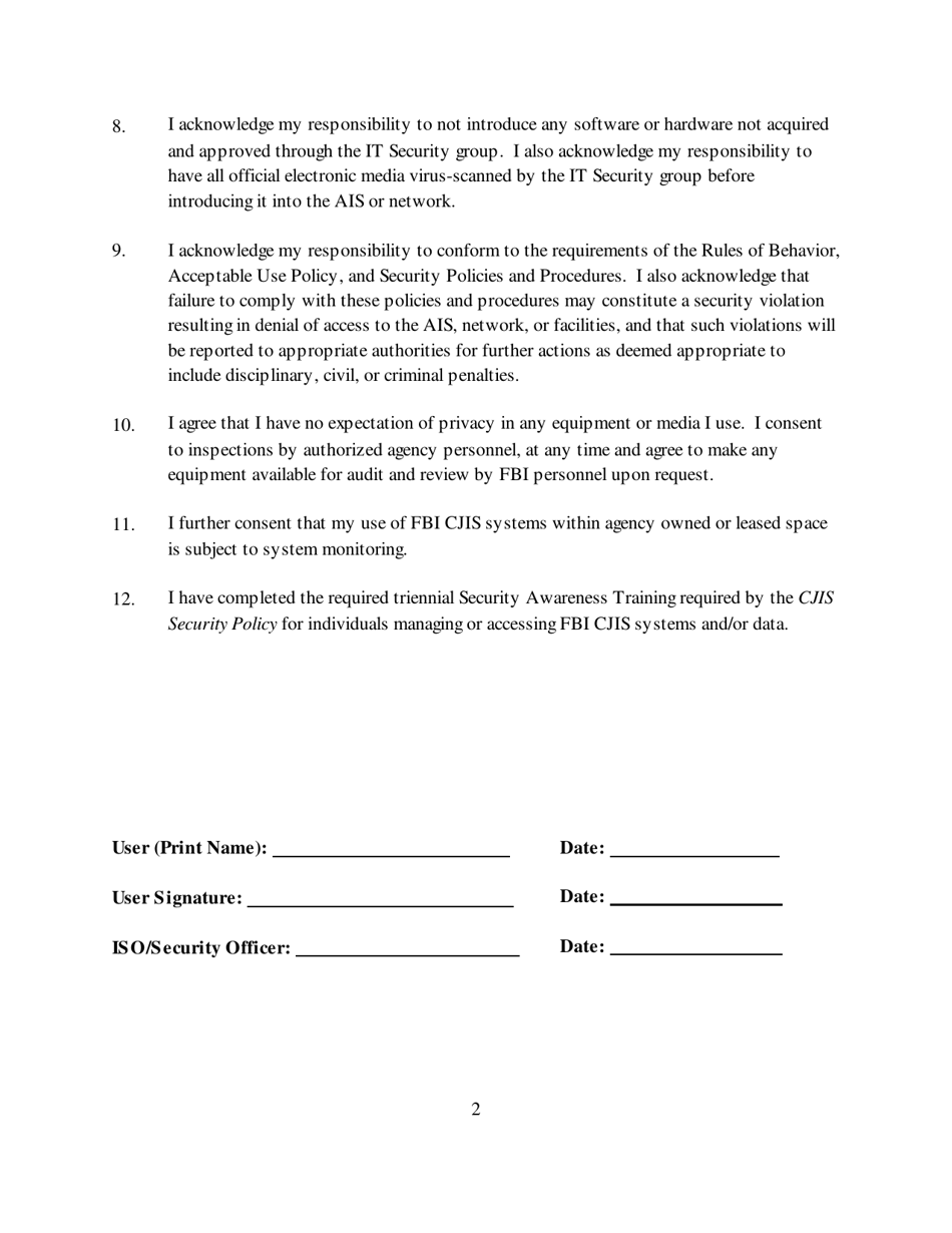 User Rules of Behavior Acknowledgment Form - Fill Out, Sign Online and ...