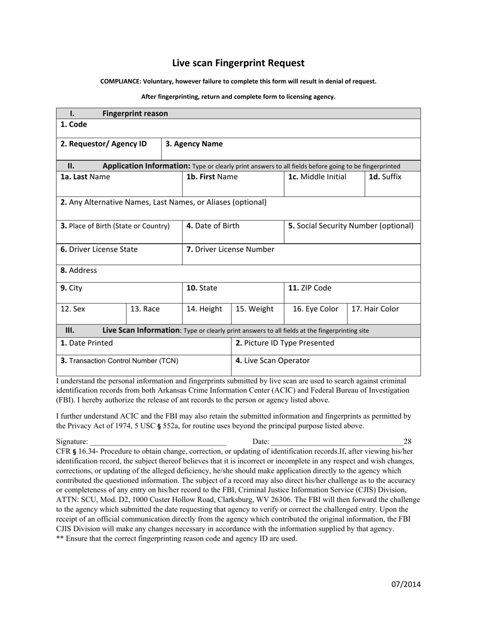 Arkansas Live Scan Fingerprint Request Download Printable Pdf Templateroller 9756