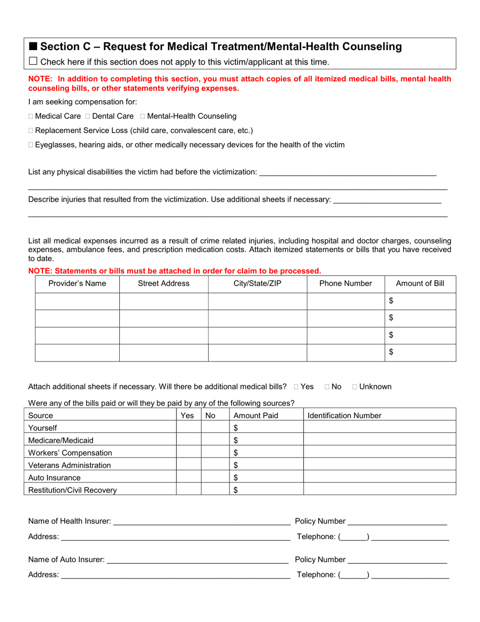 Application for Crime Victim Compensation - Arkansas, Page 3