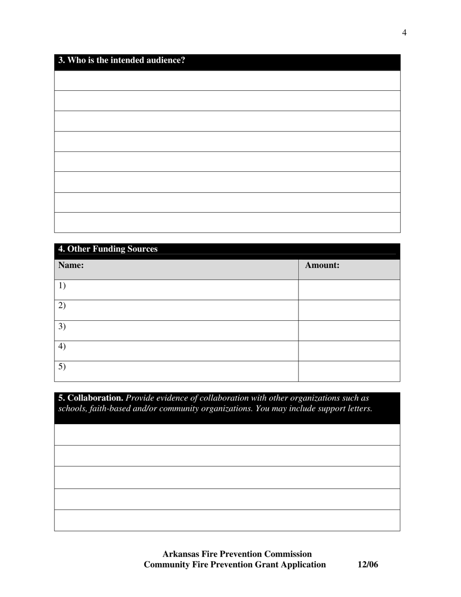 Community Fire Prevention Grant Program Application - Arkansas, Page 4