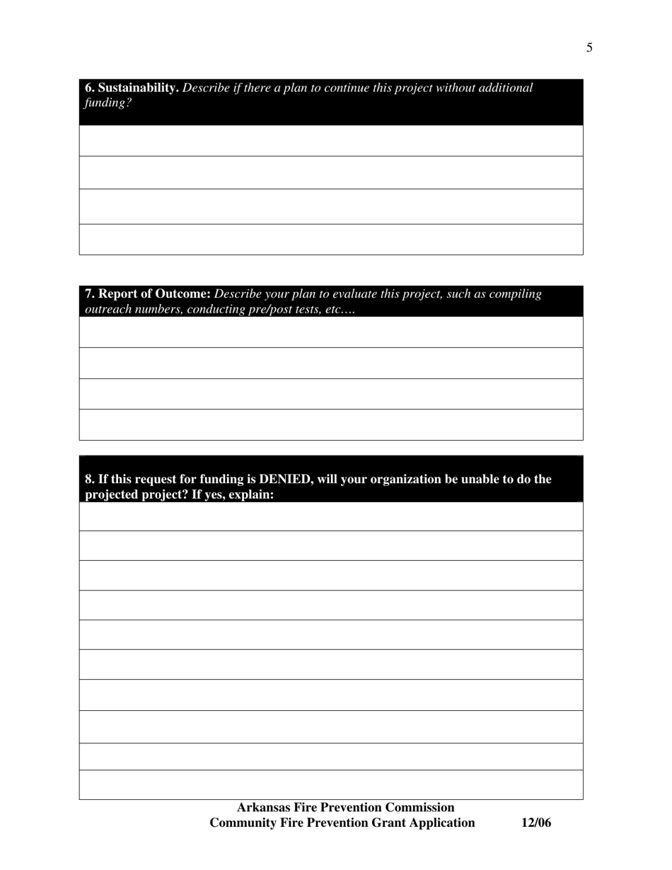 Community Fire Prevention Grant Program Application - Arkansas, Page 5