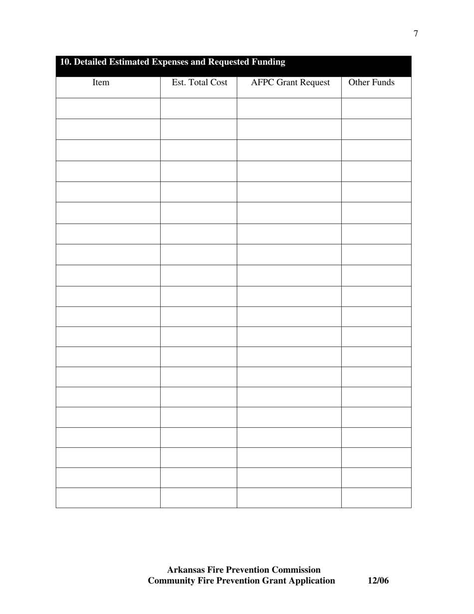 Community Fire Prevention Grant Program Application - Arkansas, Page 7