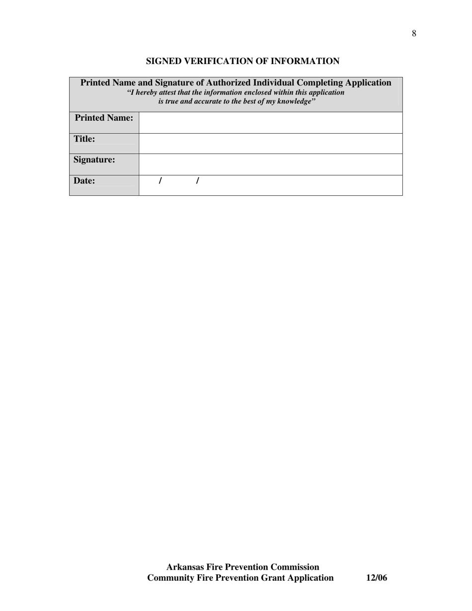 Community Fire Prevention Grant Program Application - Arkansas, Page 8