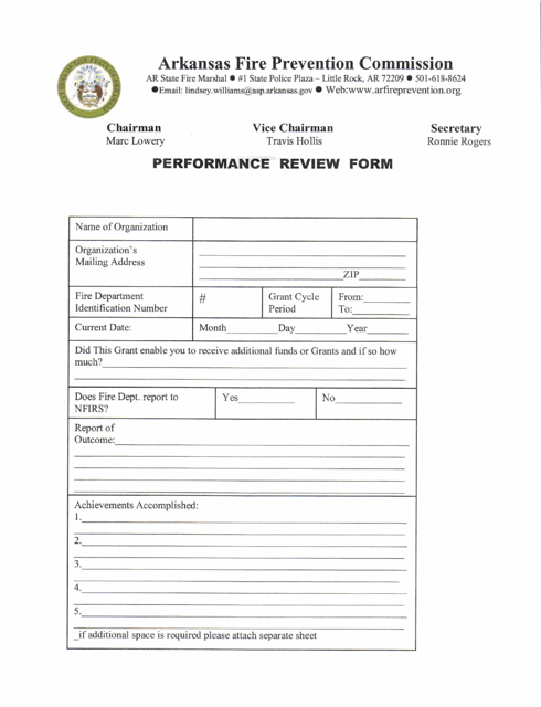 "Performance Review Form" - Arkansas Download Pdf