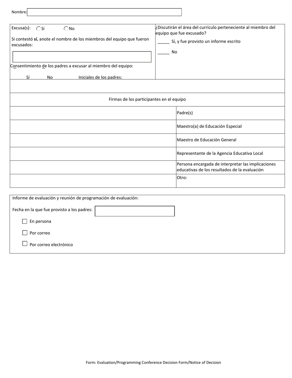 Evaluacion / Formulario De Decision De Reunion Programada / Notificacion De Decision - Arkansas (Spanish), Page 2