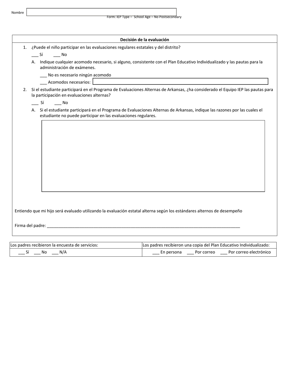 Programa De Educacion Individualizado - Edad Escolar (Sin Transicion Post-secundaria) - Arkansas (Spanish), Page 11