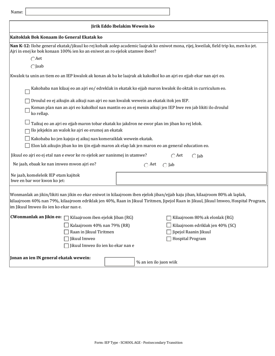 Individualized Education Program (Iep) - Postsecondary Transition - Arkansas (Marshallese), Page 11