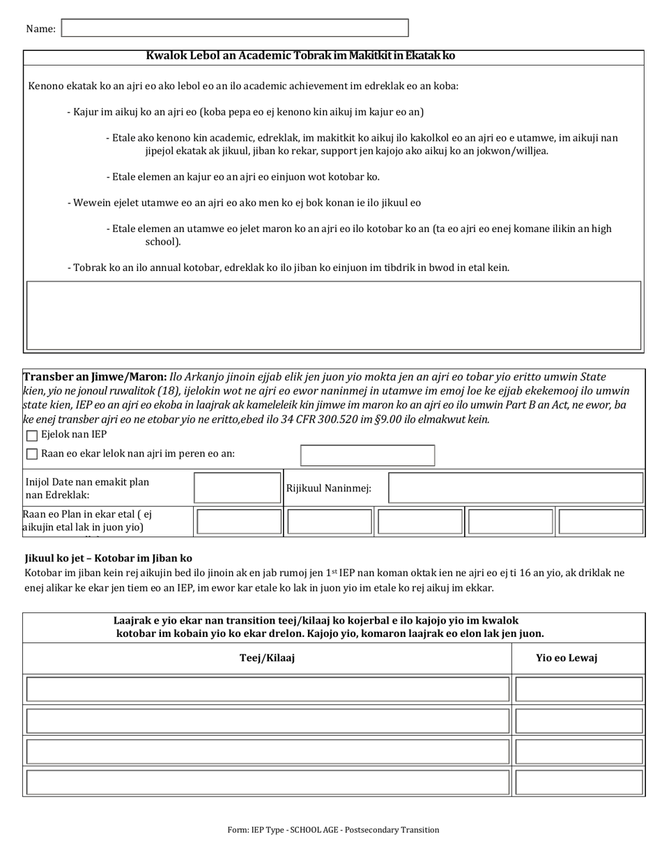 Individualized Education Program (Iep) - Postsecondary Transition - Arkansas (Marshallese), Page 2