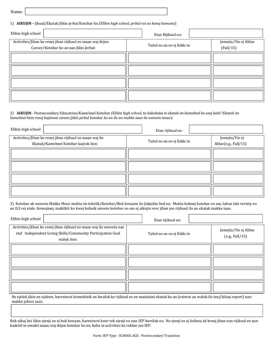 Individualized Education Program (Iep) - Postsecondary Transition - Arkansas (Marshallese), Page 3