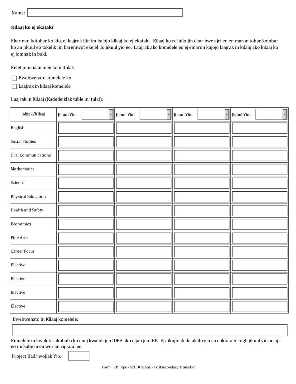 Individualized Education Program (Iep) - Postsecondary Transition - Arkansas (Marshallese), Page 4